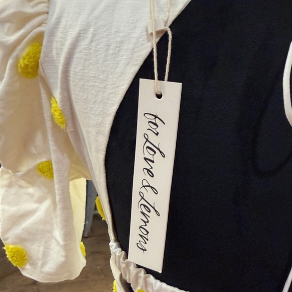 For Love And Lemons White Mini Dress with Yellow Dots - Picture 2 of 8